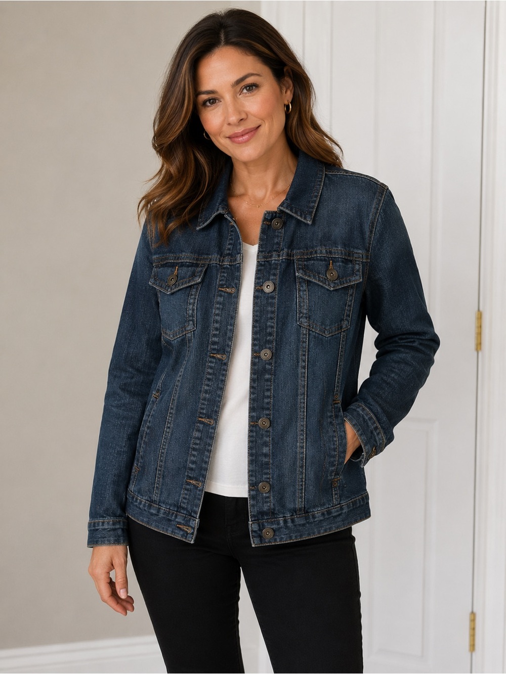 Classic Dark Blue Denim Jacket - Women's Size 18/20